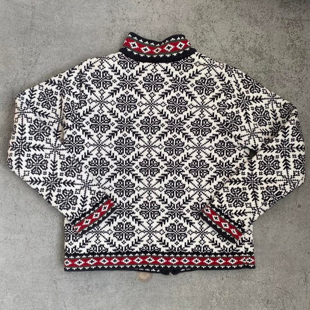90s Vintage L.L. Bean Patterned Cardigan Zip Up Sweater Cropped Fit - Picture 5 of 5